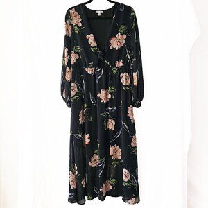 Navy  & Pink Flower Maxi Dress
